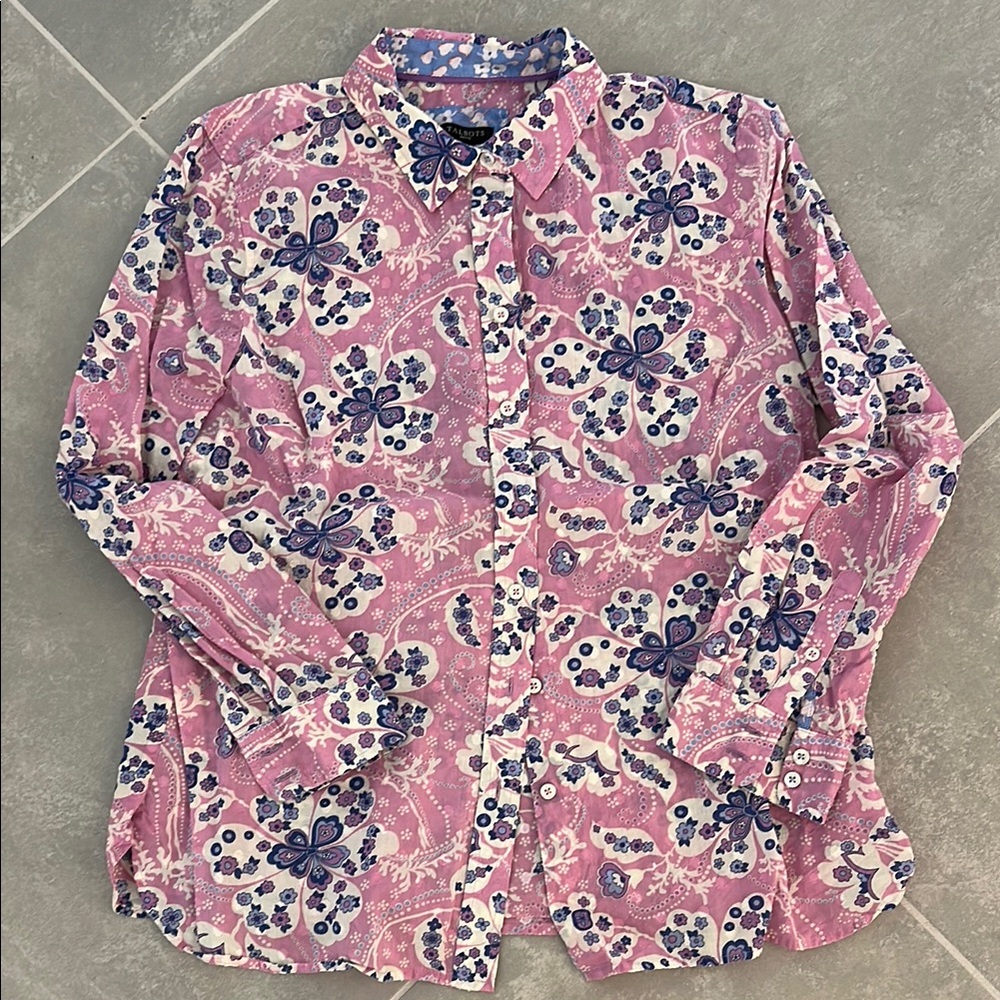 Talbots Floral Pink and Blue Button-Up Shirt